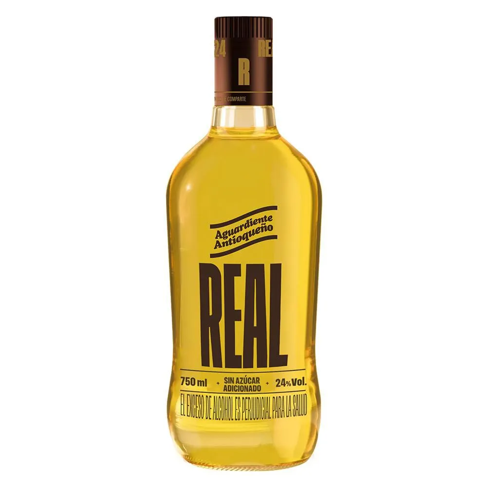 Aguardiente Antioqueño Real 24 grados Sin Azucar Amarillo  750 Ml