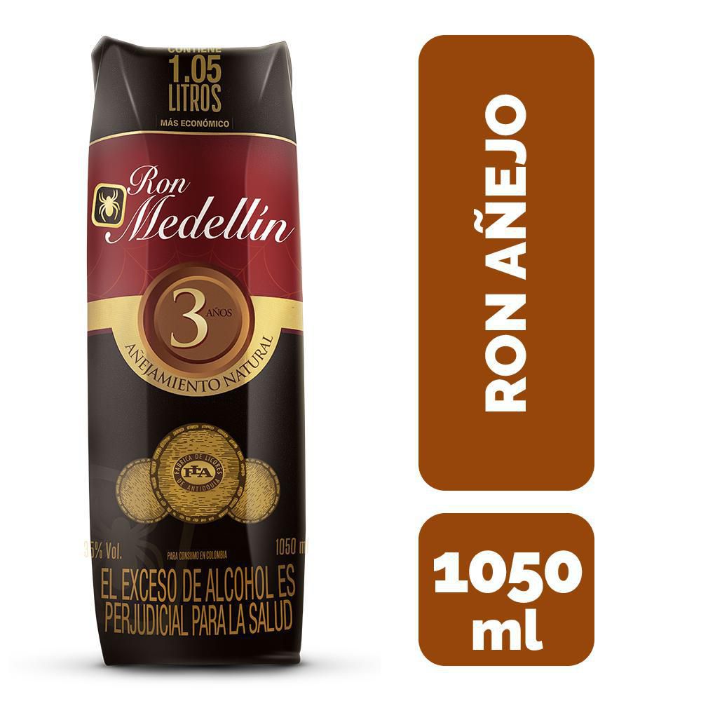 Ron Medellin 3 Años Tetra 1050 Ml