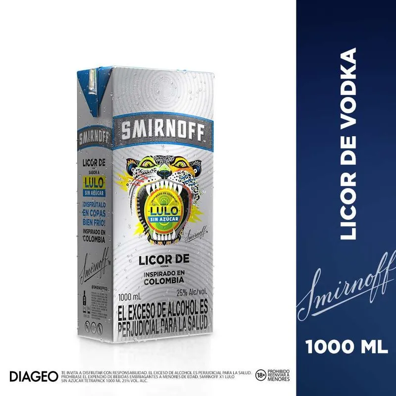 Vodka Smirnoff Lulo Sin Azucar 1000 Ml Tetra